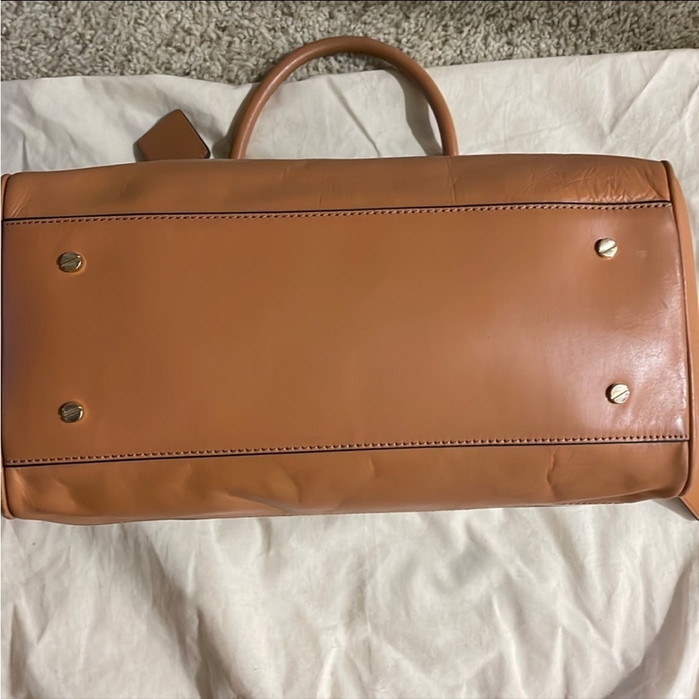 Tory Burch Navy and White Striped Satchel with Tan Trim - Picture 7 of 13